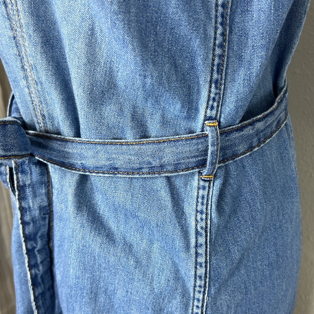 GAP Western Pearlsnap Shirt Dress M Belted‎ Chambray Lightweight Cotton Cowgirl - Picture 14 of 17